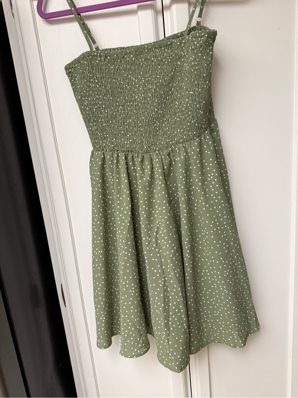 SHEIN Olive Green Polka Dot Smocked Sundress for Girls